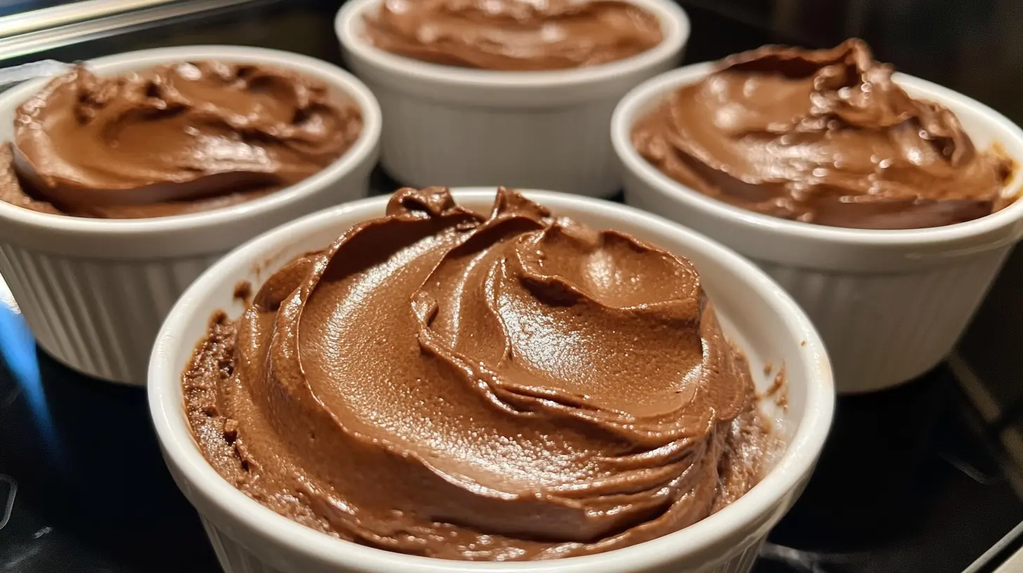 Creamy cottage cheese chocolate mousse topped with chocolate shavings