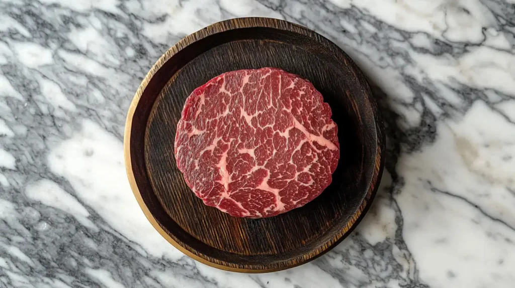 Are Wagyu burgers high in fat? Sliced patty showing marbling