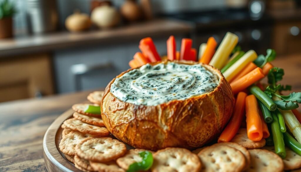 spinach dip in bread bowl