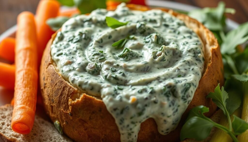 spinach dip in bread bowl