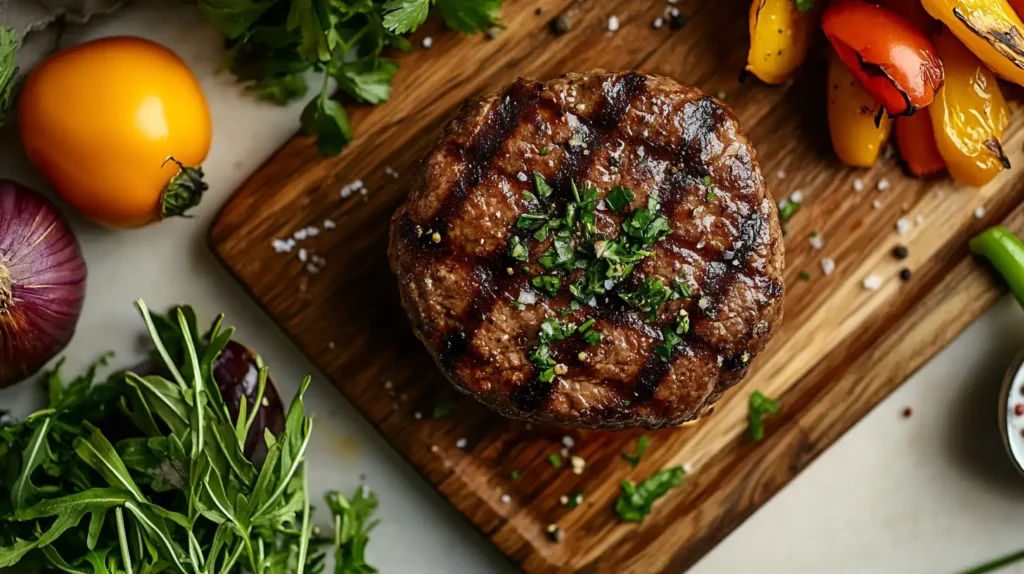 Wagyu burger with melted cheese and fresh toppings