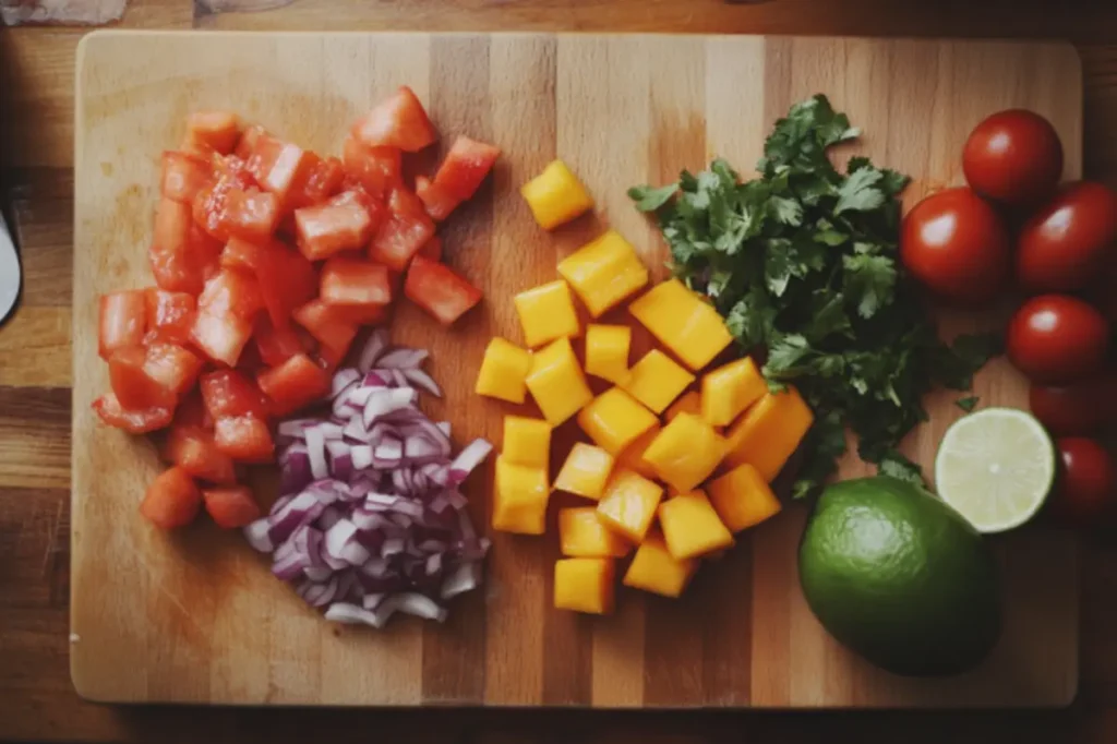 A jar of tropical hot sauce made with pineapple and chili peppers, surrounded by fresh ingredients like pineapples, limes, and red chili peppers.