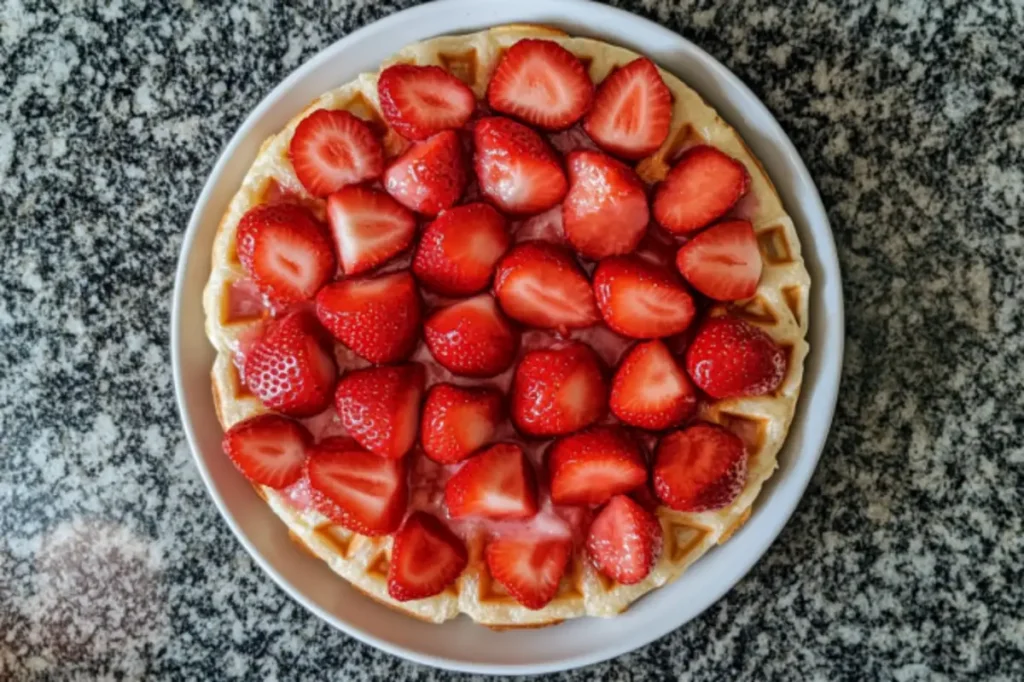 Bowl of diced strawberries for waffle batter