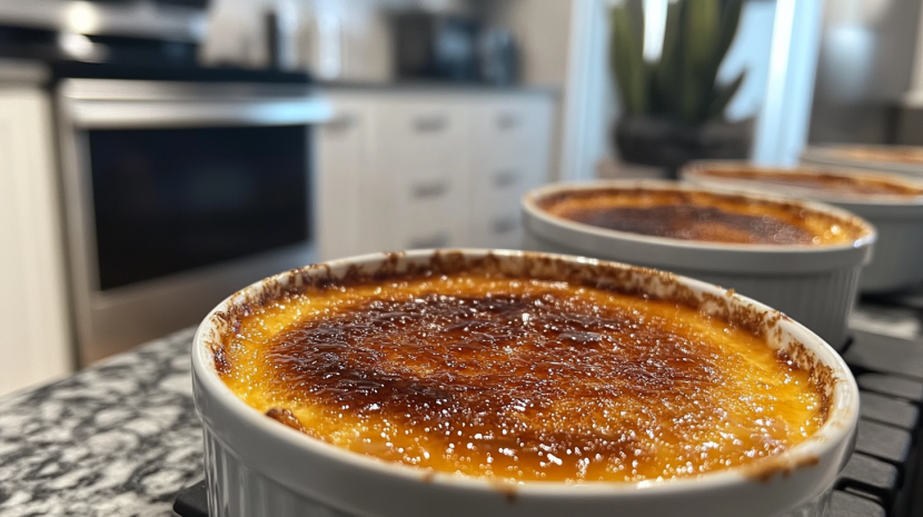 Caramelizing sugar on crème brûlée