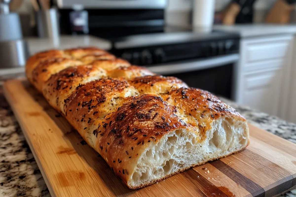 Freshly baked crusty Italian bread recipe with a golden crust