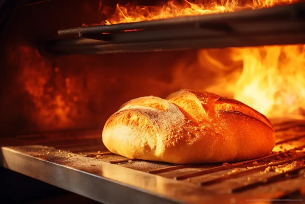 Bread baking in the oven with steam