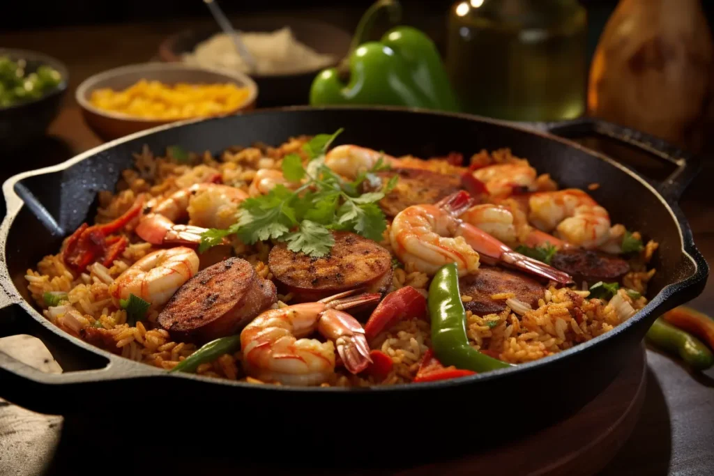 An assortment of vibrant Cajun cuisine ingredients